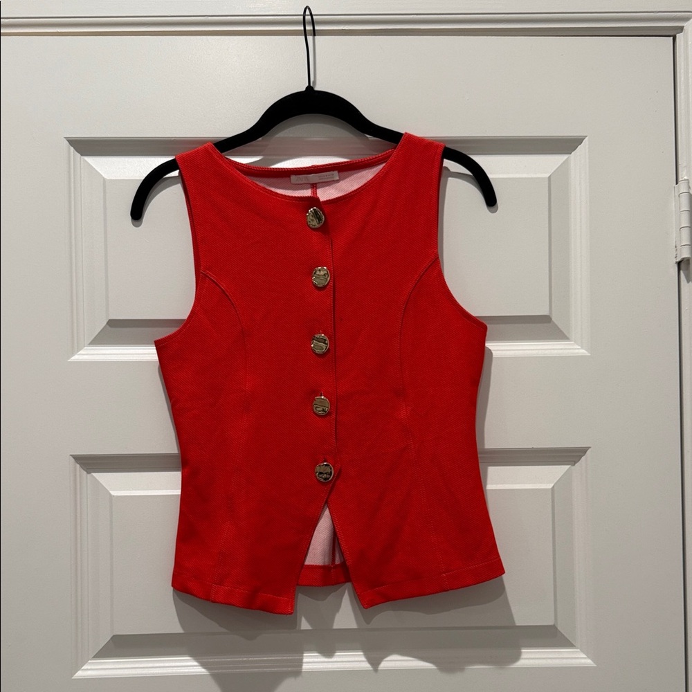 Zara Red Sleeveless Women's Blouse
